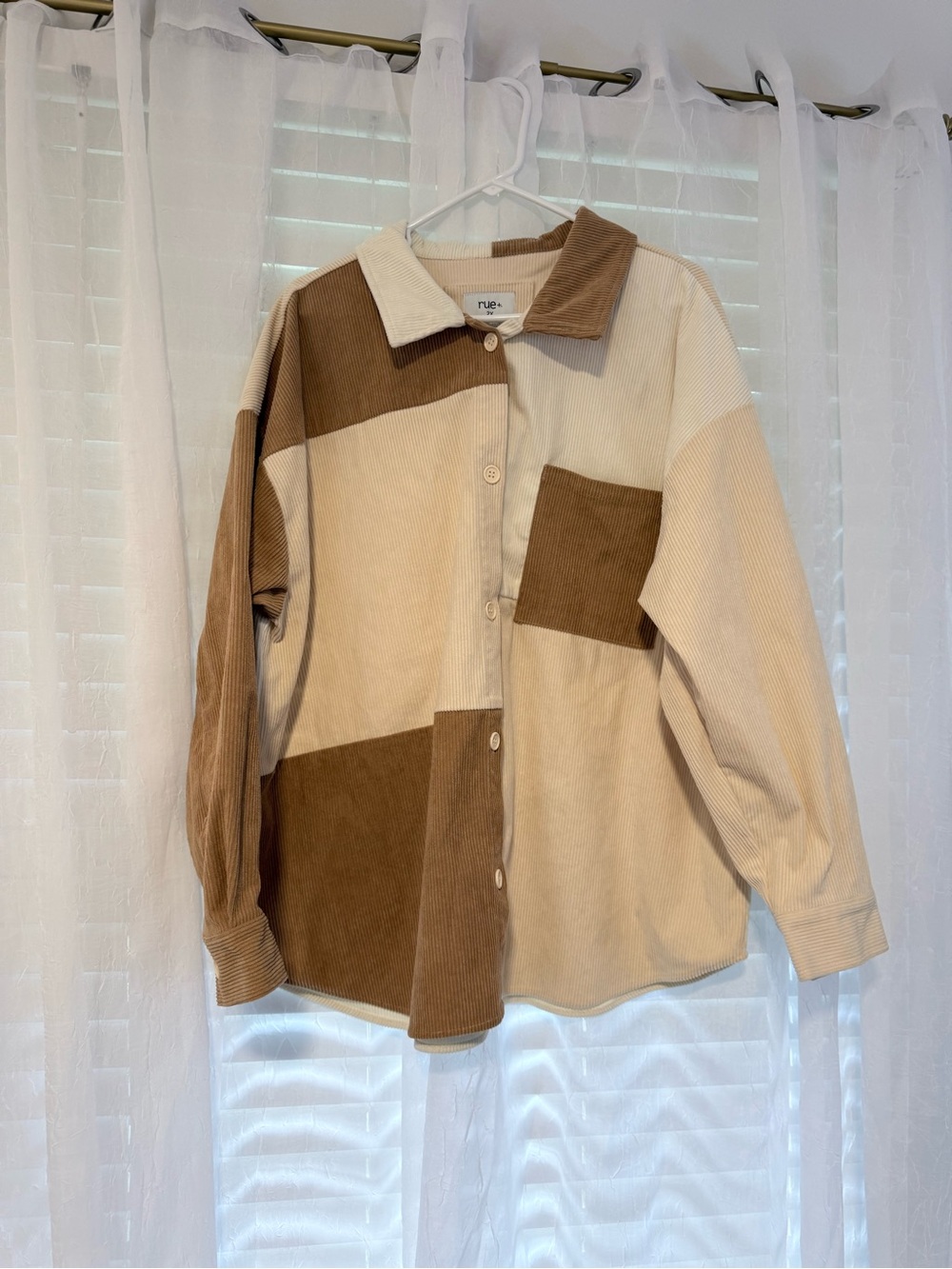 Rue21 Two-Tone Patchwork Corduroy Shirt Jacket - Beige & Brown